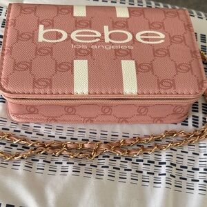 bebe TAN Logo Crossbody with Chain